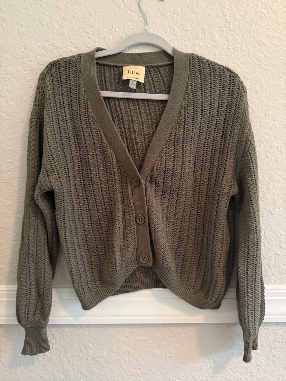 ELIE Tahari Wool Cotton Open Knit Cropped Cardigan Size S